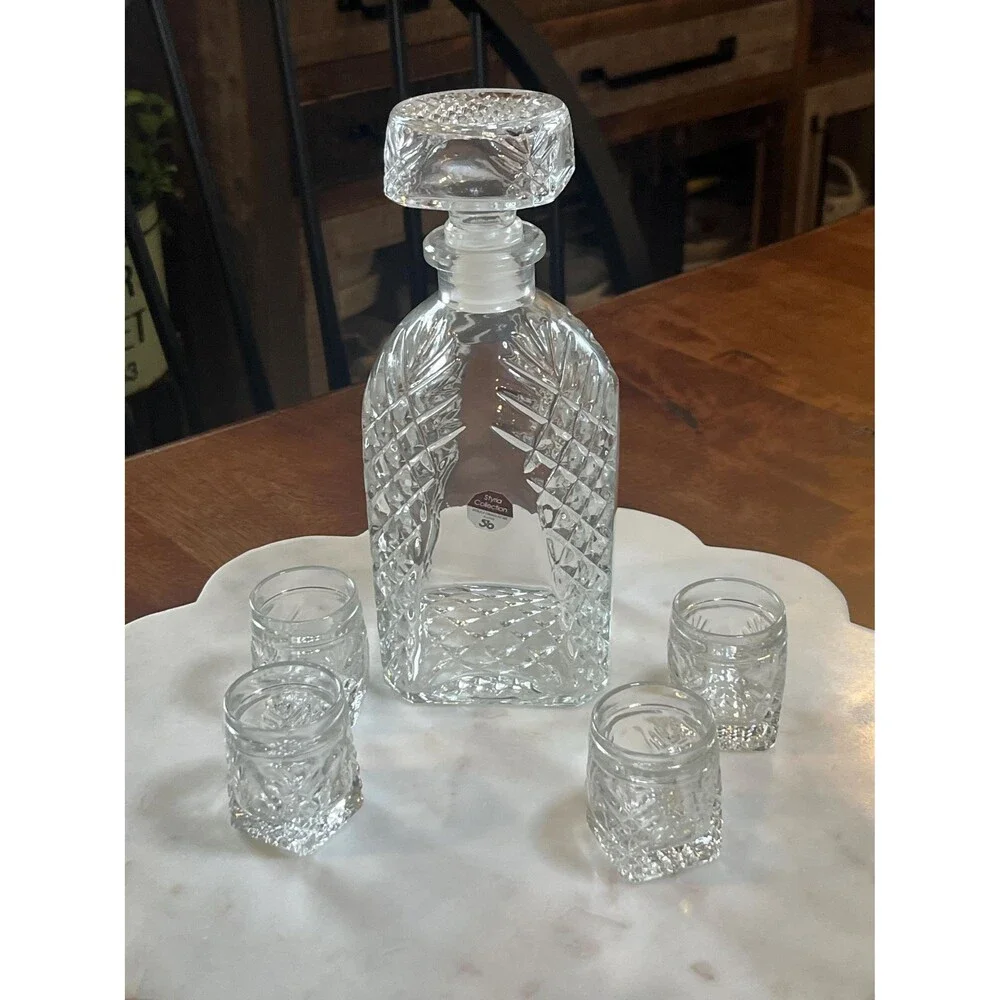 VTG Styria Austrian  Crystal Decanter Set & 4 Cordial Glasses Mid Century